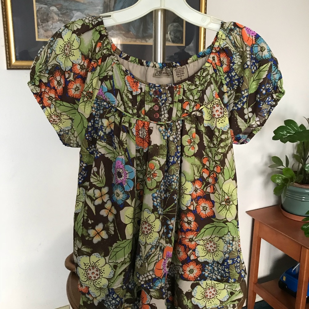 Art and Soul Brown & Green Floral Top SZ SM NEW